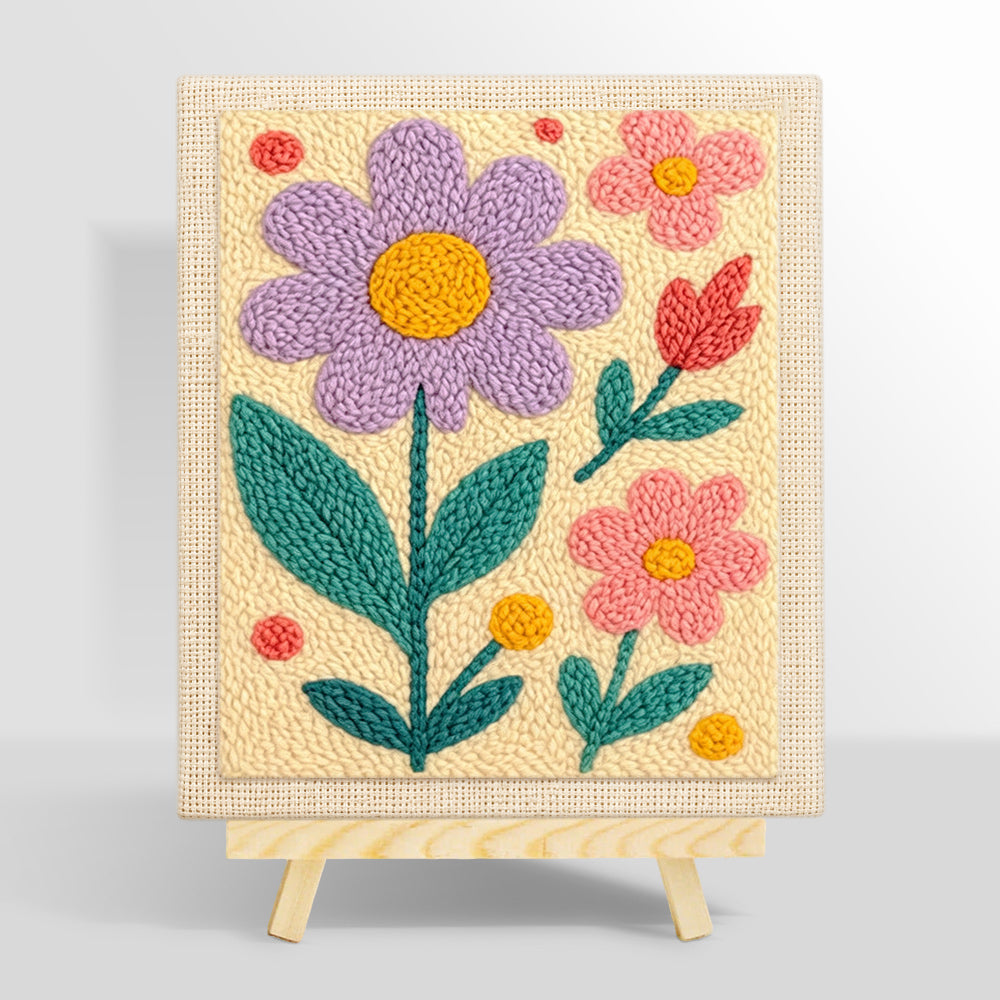 Pink and purple flowers punch needle kit for beginners