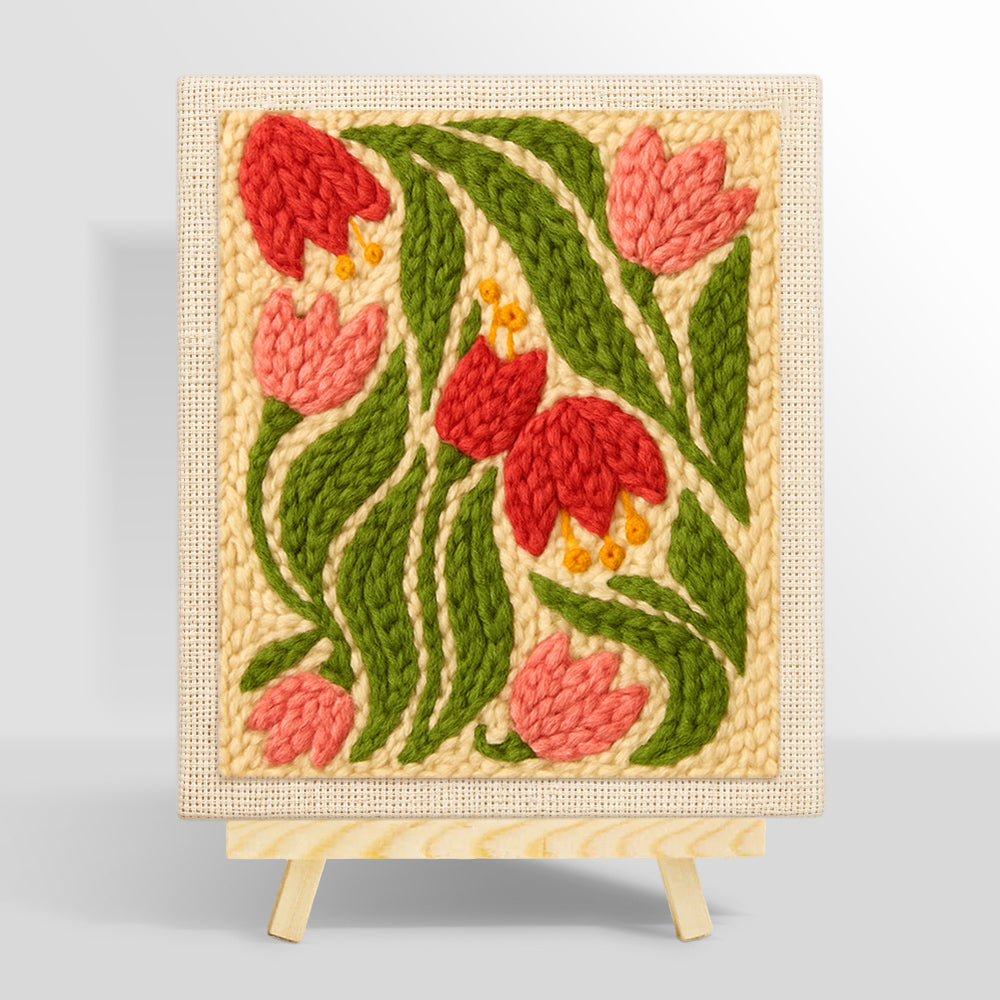 Pink and red bell flowers punch needle kit for beginners