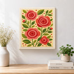 Finished pink and red rose flowers artwork displayed on a wall