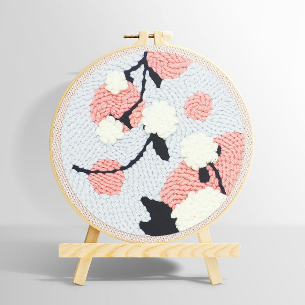 Pink and white blossoms punch needle kit for beginners