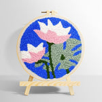 Pink and white lotus punch needle kit for beginners