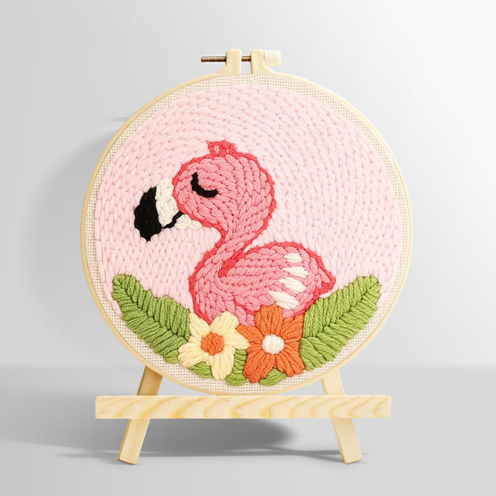 Pink baby flamingo punch needle kit for beginners