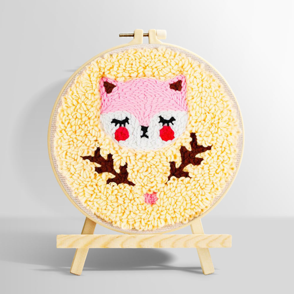 Pink baby fox punch needle kit for beginners
