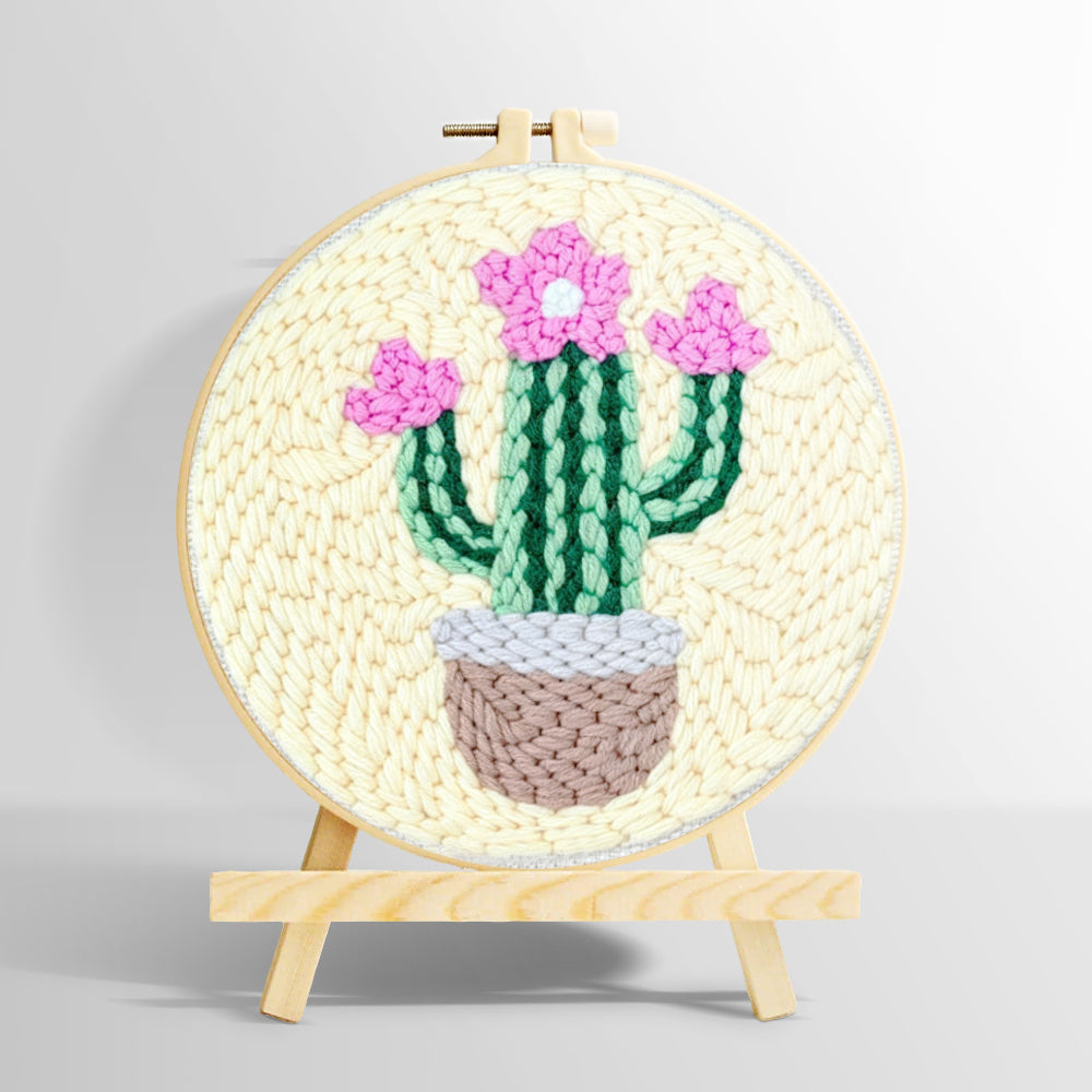 Pink blooming cactus punch needle kit for beginners