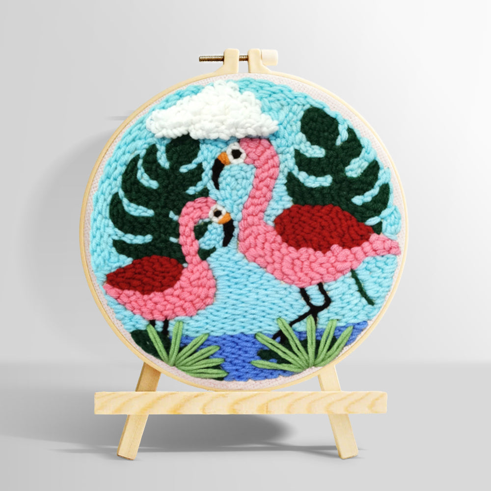 Pink flamingo couple punch needle kit for beginners