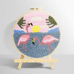 Pink flamingos by the sea punch needle kit for beginners