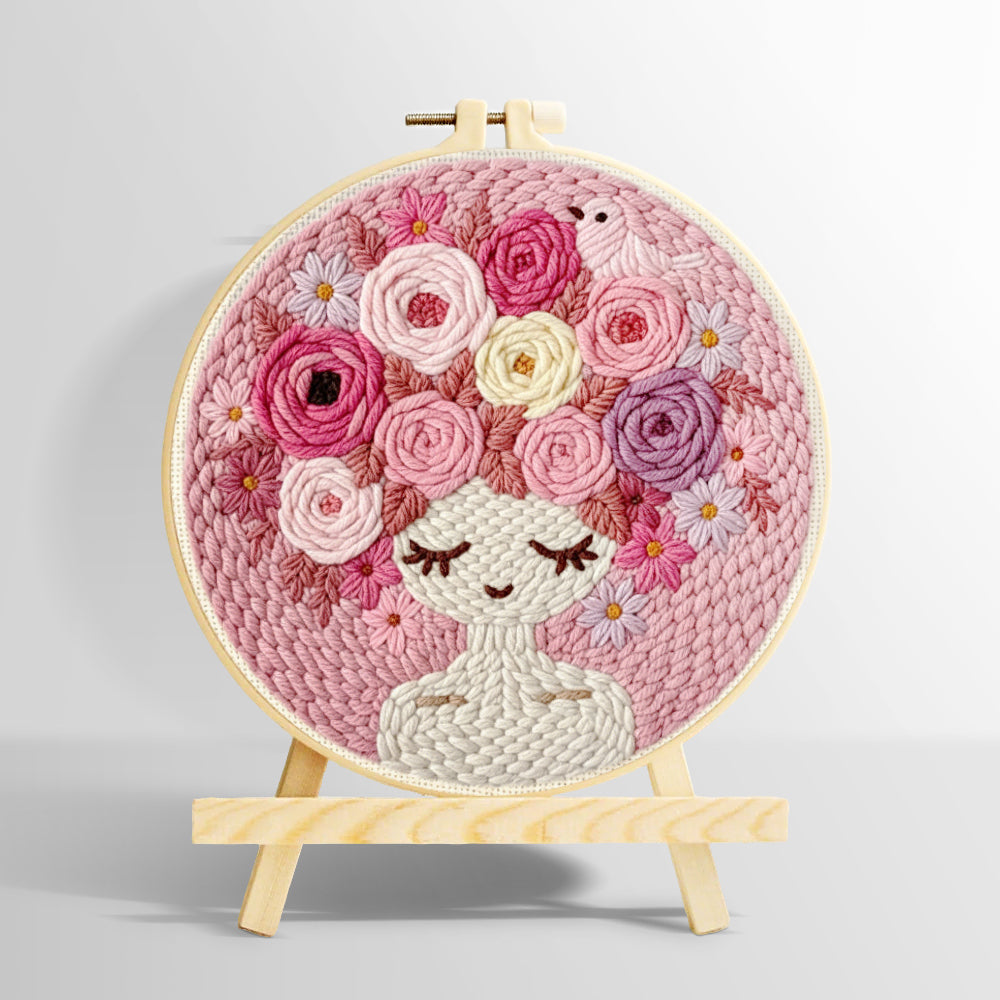 Pink floral crown girl punch needle kit for beginners