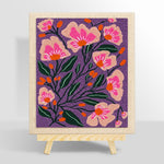 Pink florals on deep purple background punch needle kit for beginners
