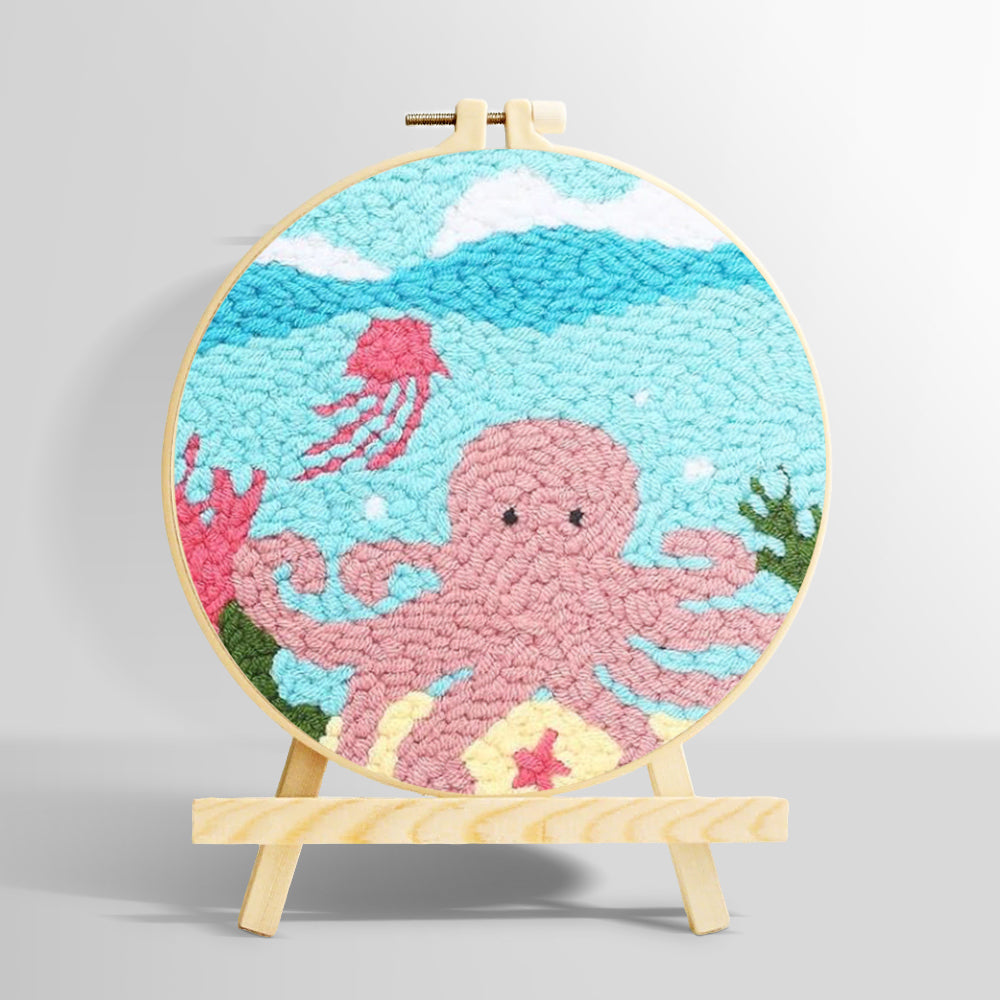 Pink octopus punch needle kit for beginners