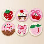 Pink peach, strawberry and cupcake punch needle coaster kit finished handmade coasters