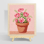 Pink roses in pot punch needle kit for beginners