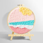 Pink toned sea waves punch needle kit for beginners