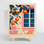 Pink window and orange tree punch needle kit for beginners