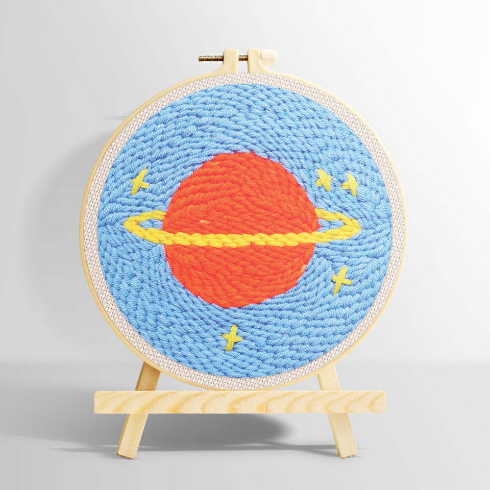 Planet with rings and stars punch needle kit for beginners