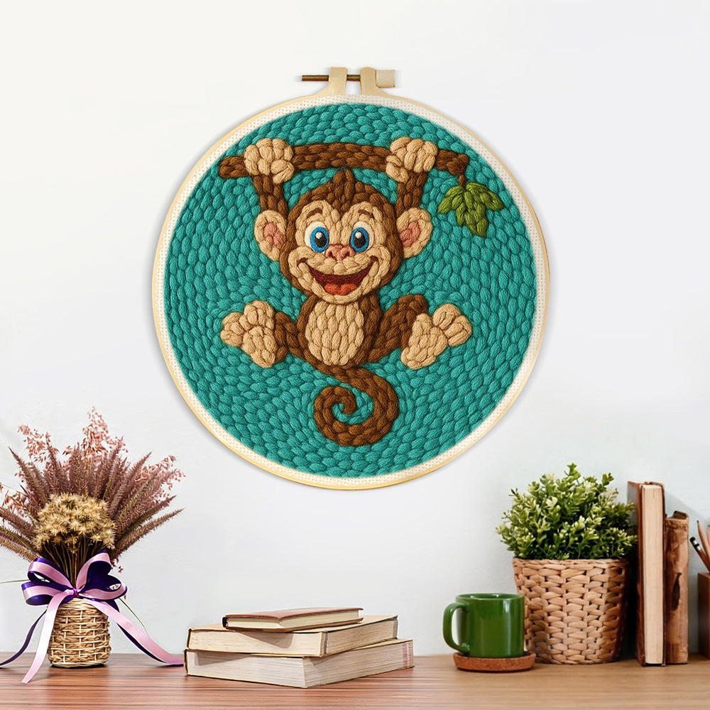 Finished playful little monkey artwork displayed on a wall