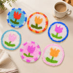Playful retro tulips punch needle coasters used for home decoration