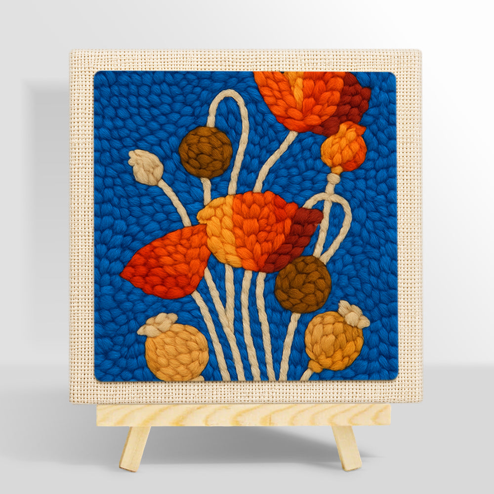 Poppy flowers and seeds punch needle kit for beginners