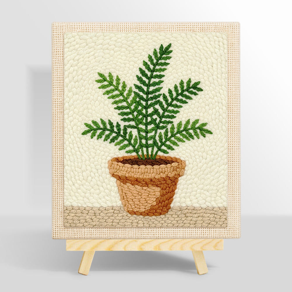 Potted green fern punch needle kit for beginners