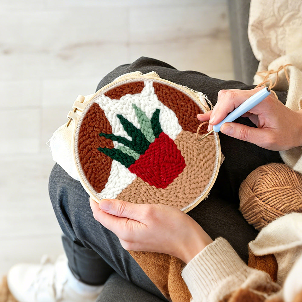 Creating handmade potted succulent punch needle artwork