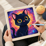 Creating handmade psychedelic space black cat punch needle artwork