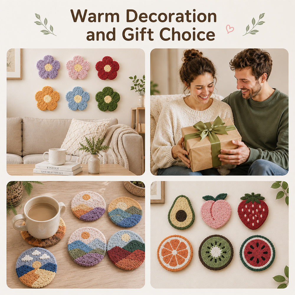Punch needle coaster kit for home decor and gifts