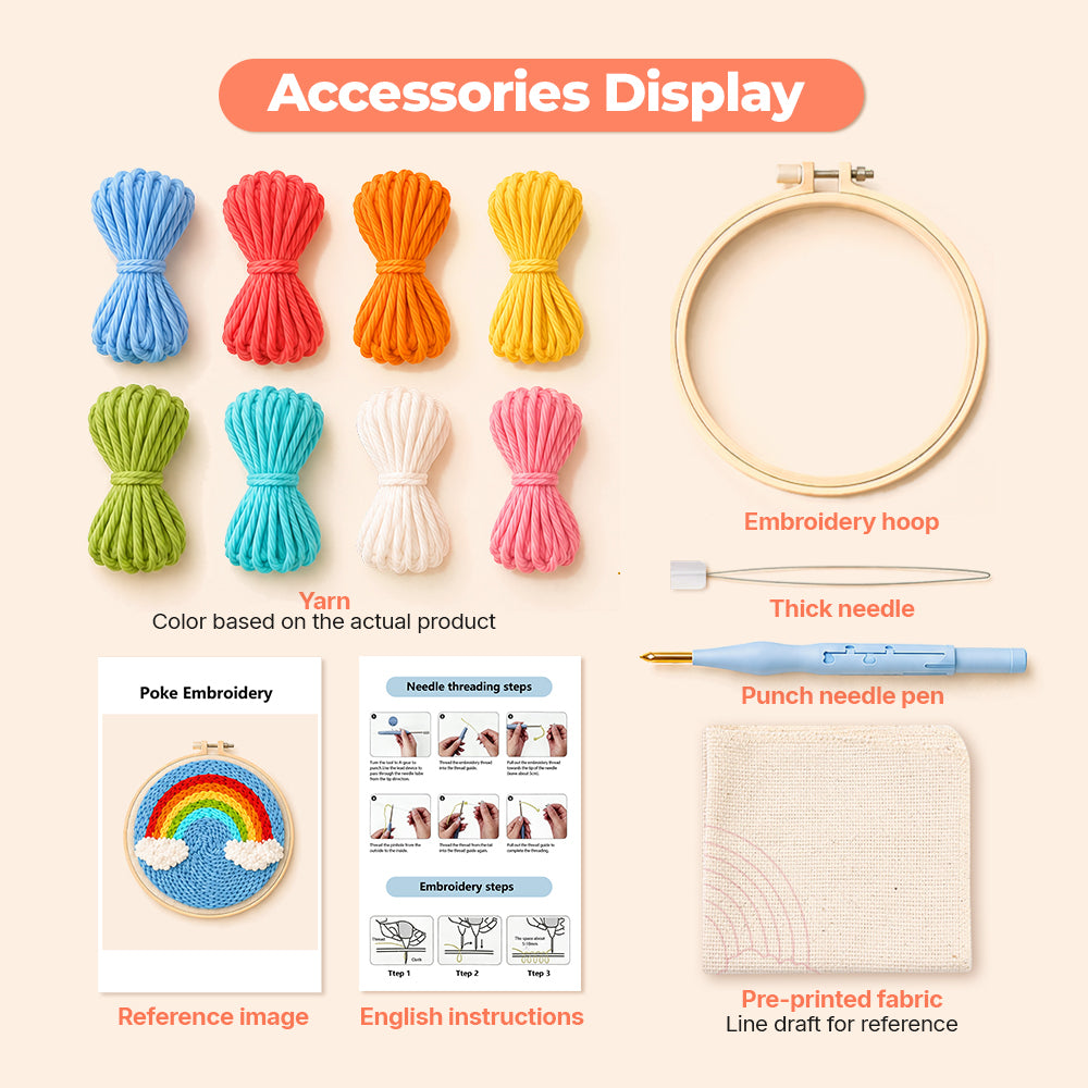 Punch needle kit contents with all materials included
