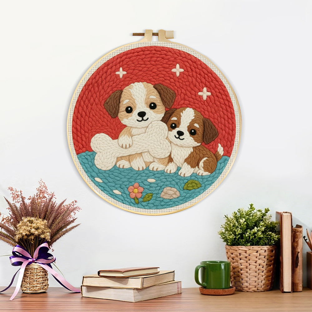 Finished puppies with bone artwork displayed on a wall