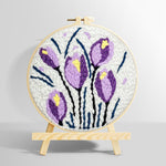 Purple and yellow tulip blooms punch needle kit for beginners