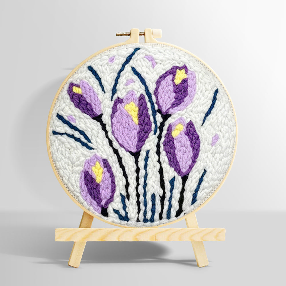Purple and yellow tulip blooms punch needle kit for beginners