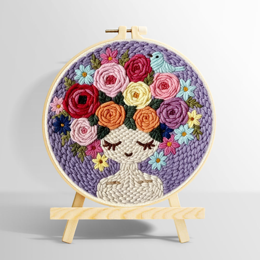 Purple floral crown girl punch needle kit for beginners