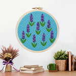 Finished purple lavender pattern artwork displayed on a wall