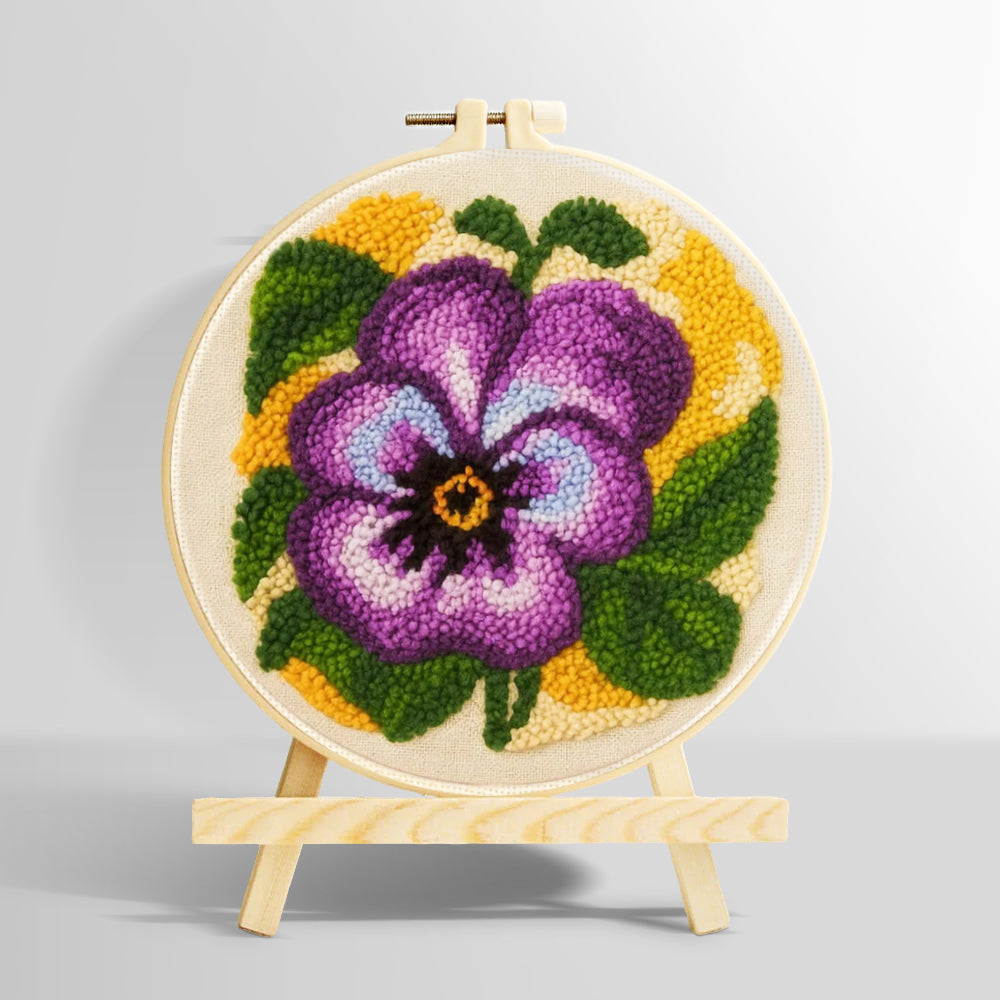 Purple pansy flower punch needle kit for beginners