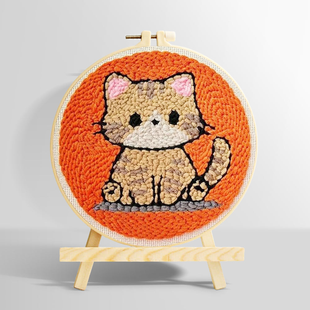 Quiet little orange cat punch needle kit for beginners