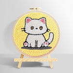 Quiet little white cat punch needle kit for beginners