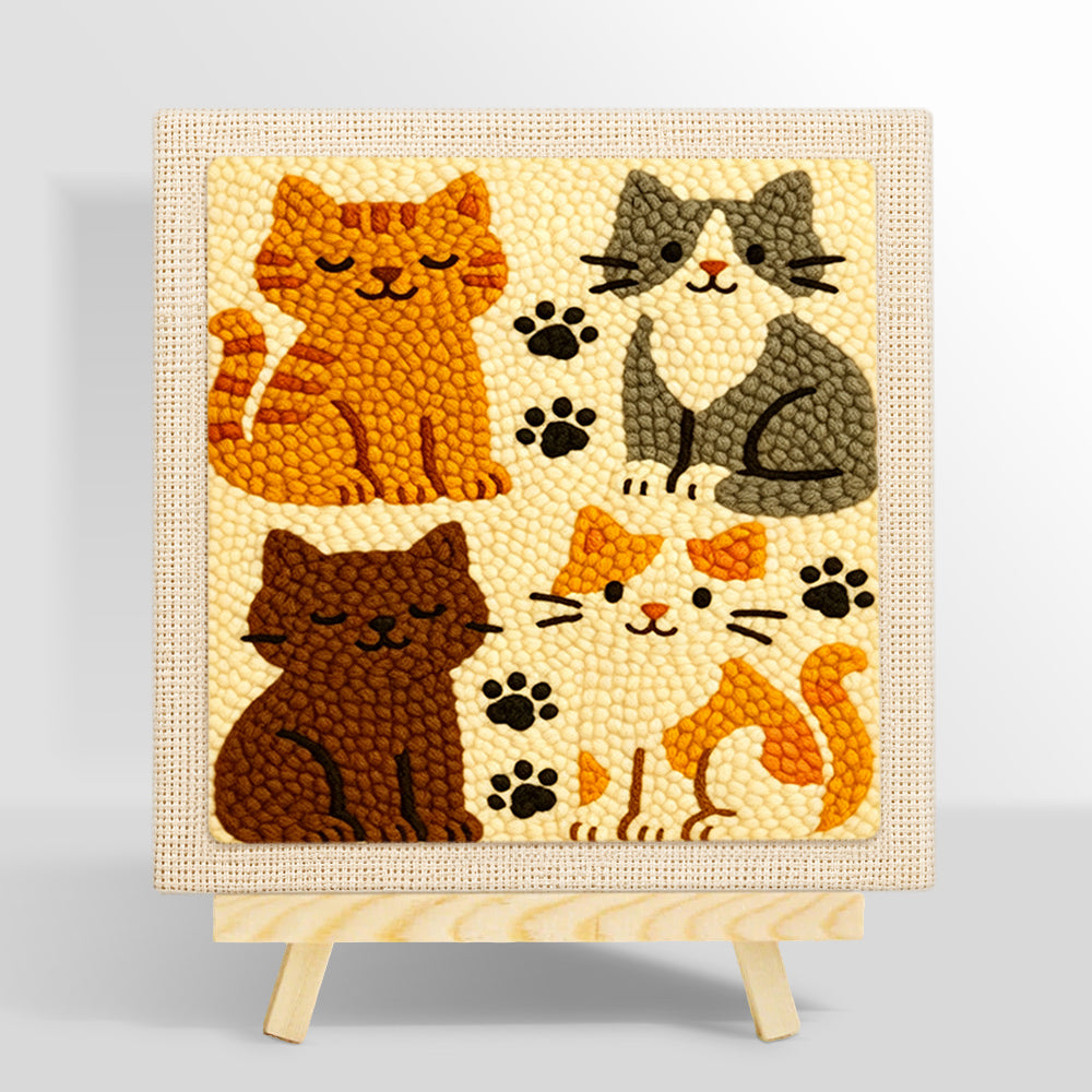 Quirky multi-coloured kitty punch needle kit for beginners