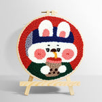 Rabbit drinking bubble tea punch needle kit for beginners
