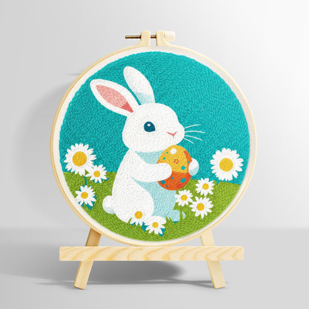 Rabbit with easter egg punch needle kit for beginners