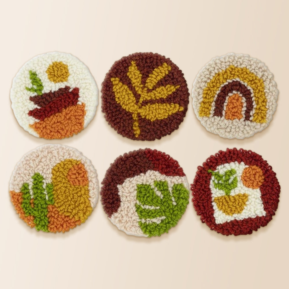 Rainbow and plant punch needle coaster kit finished handmade coasters