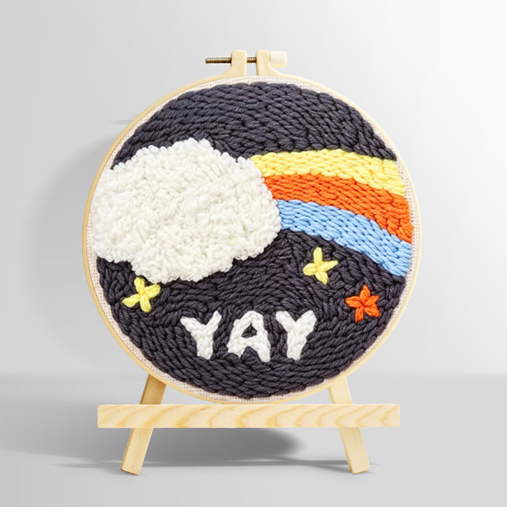 Rainbow cloud and yay text punch needle kit for beginners