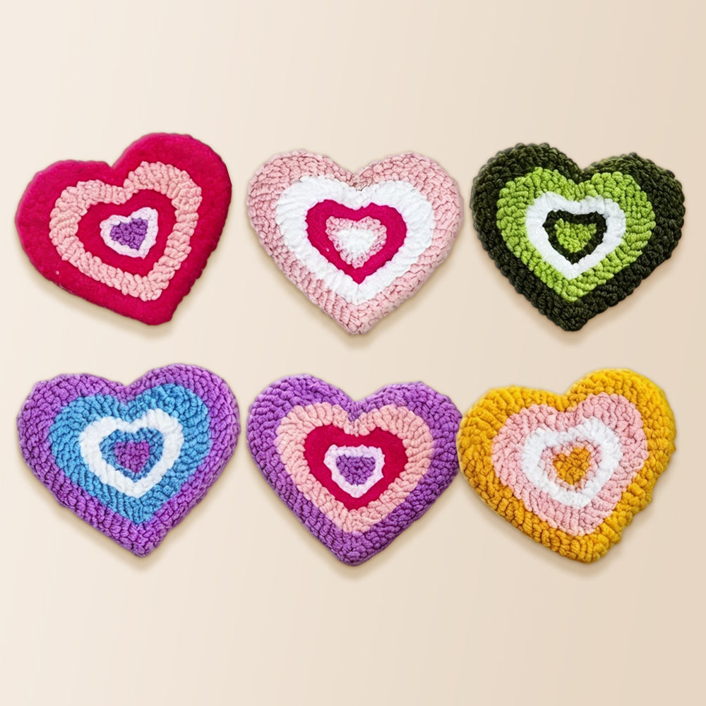 Rainbow concentric heart punch needle coaster kit finished handmade coasters