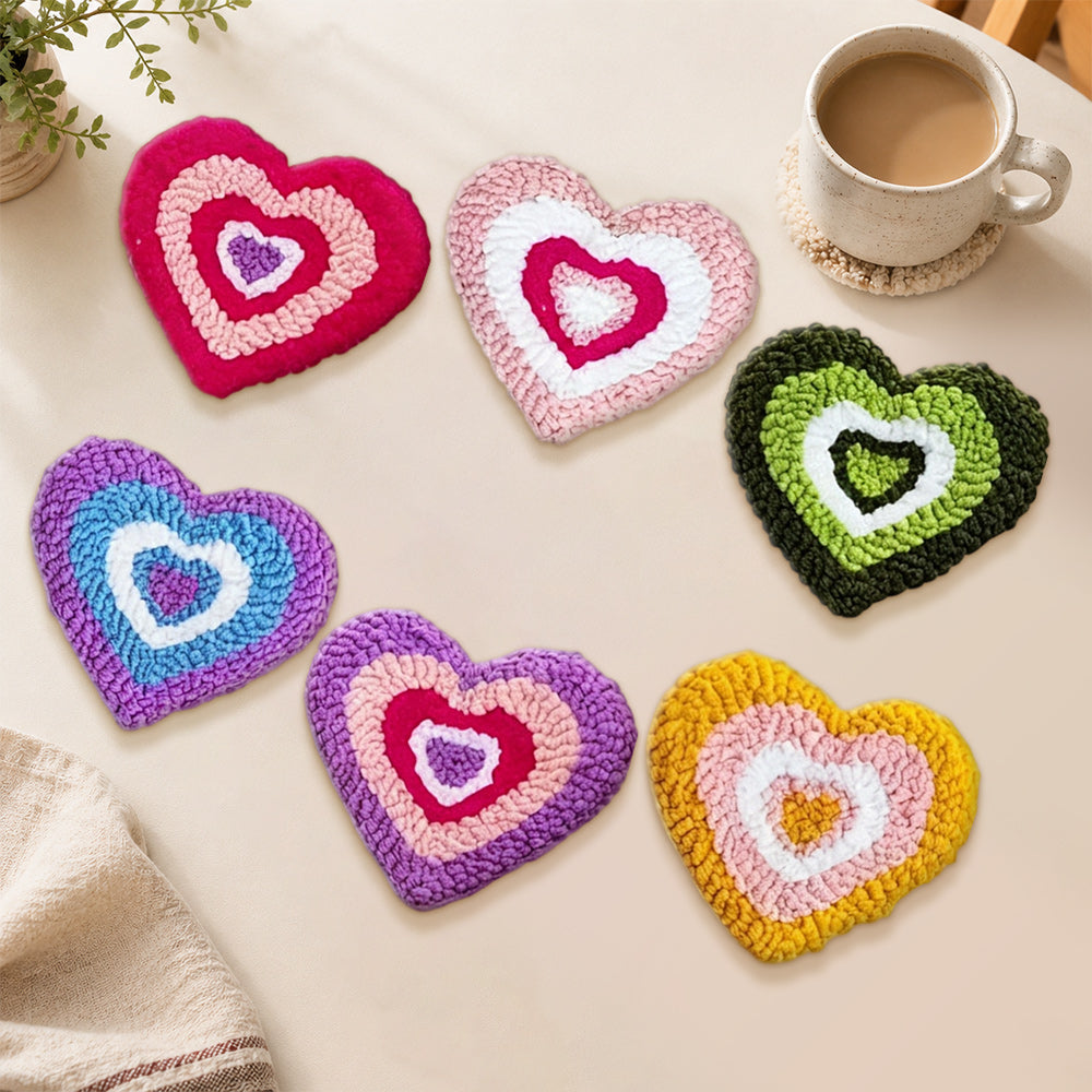 Rainbow concentric heart punch needle coasters used for home decoration
