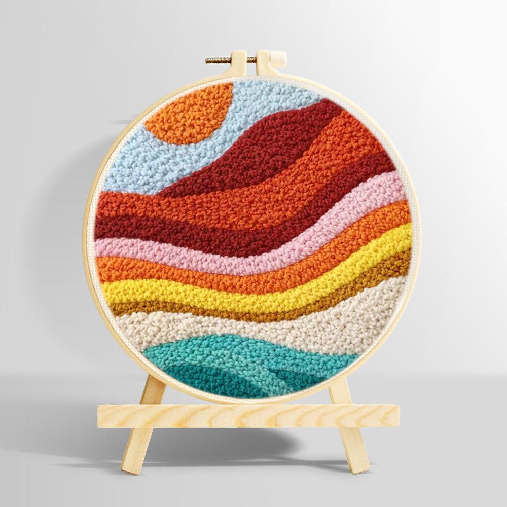 Rainbow gradient mountains punch needle kit for beginners