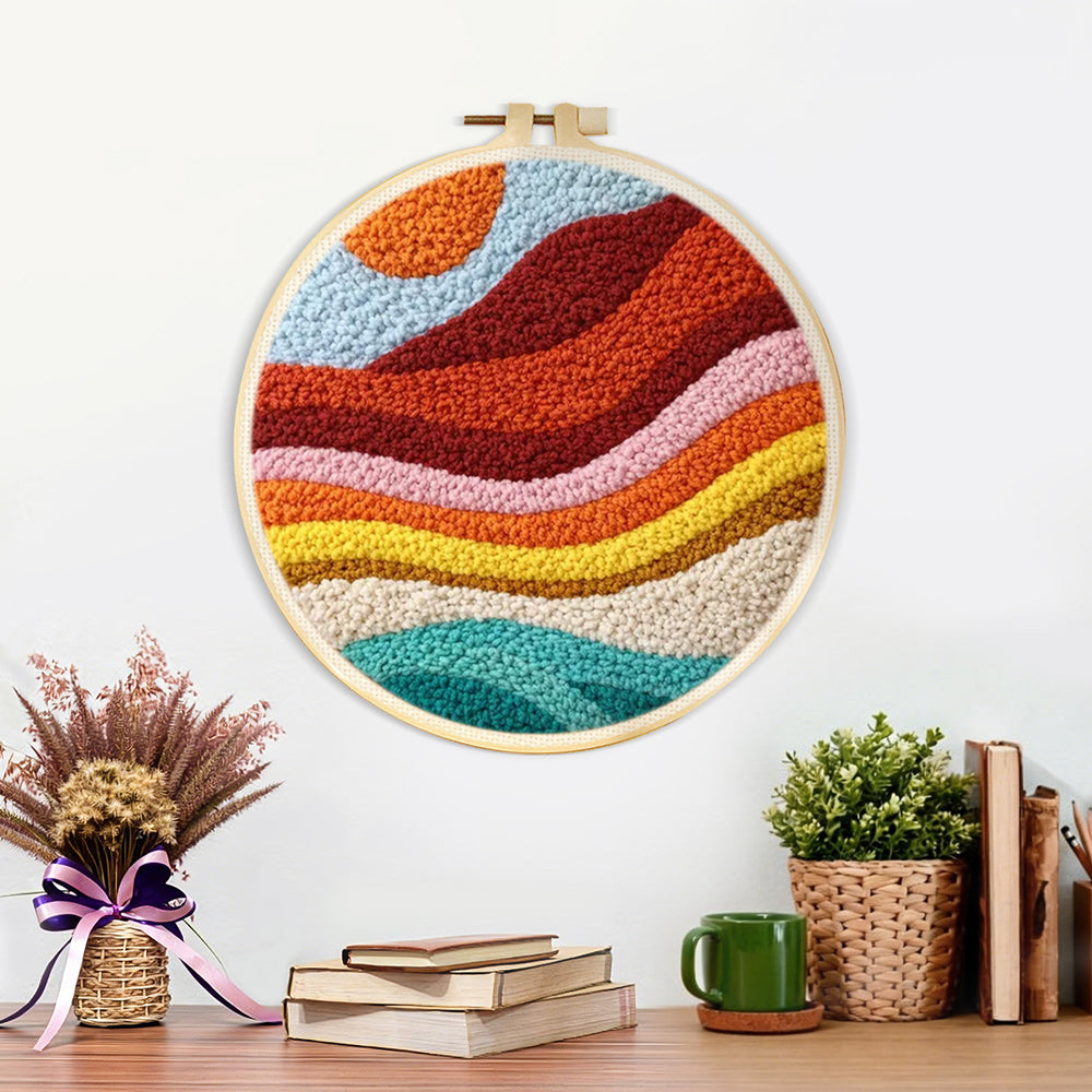 Finished rainbow gradient mountains artwork displayed on a wall