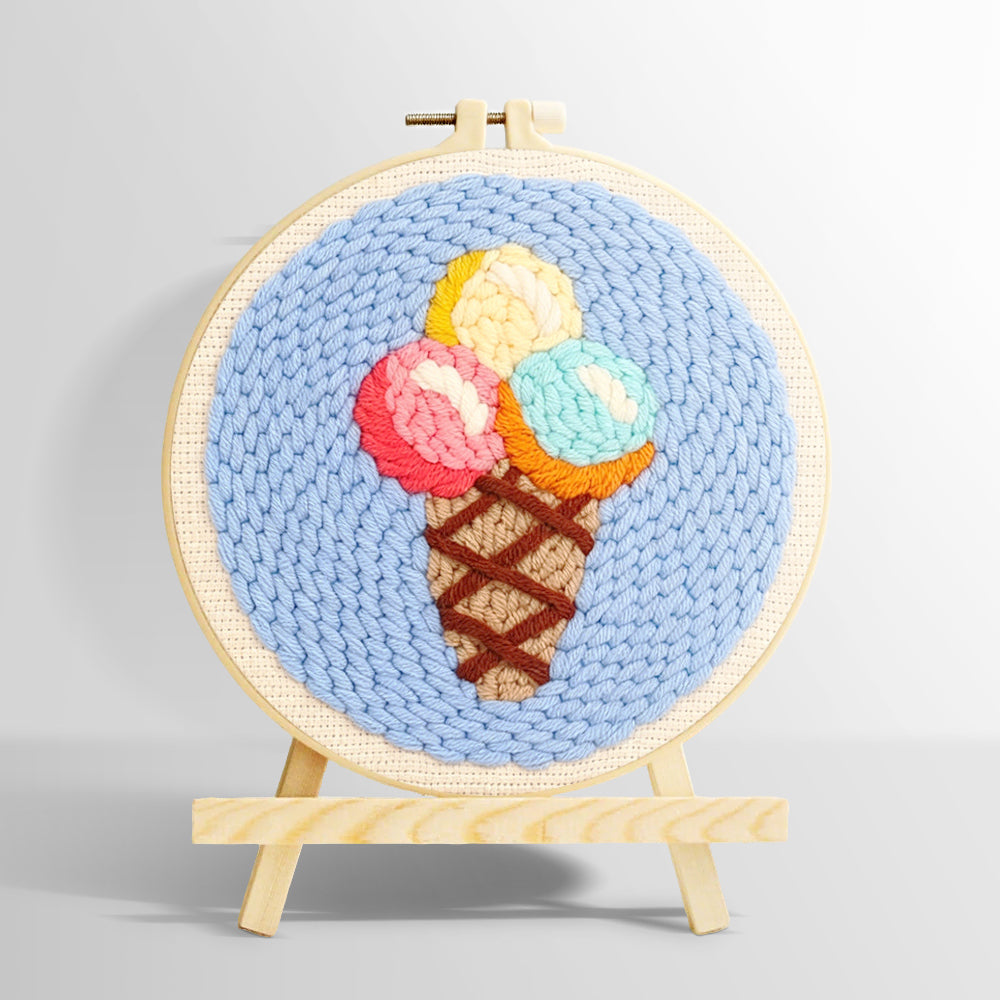 Rainbow scoop ice cream cone punch needle kit for beginners