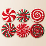 Red and green swirl candy punch needle coaster kit finished handmade coasters