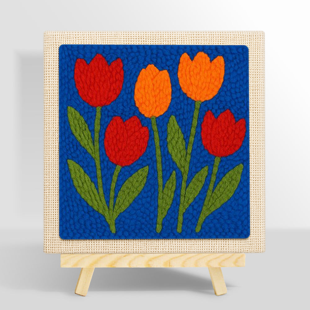Red and orange tulip flowers punch needle kit for beginners