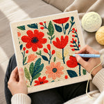Creating handmade red and pink ditsy floral punch needle artwork