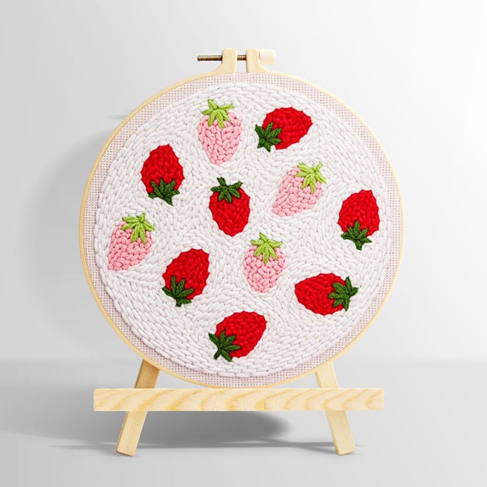Red and pink strawberries punch needle kit for beginners