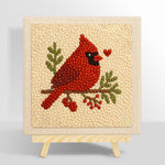 Red cardinal with heart punch needle kit for beginners