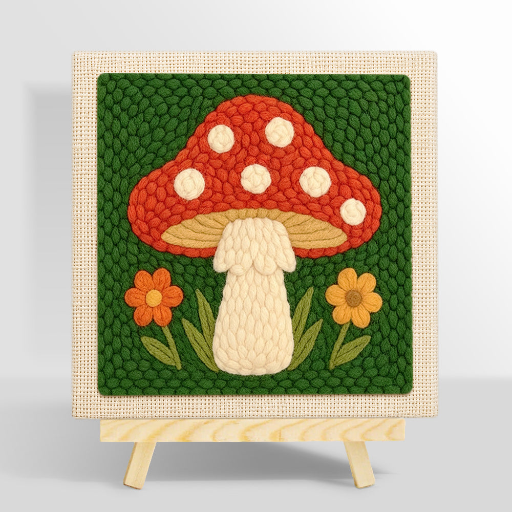 Red mushroom with white spots punch needle kit for beginners